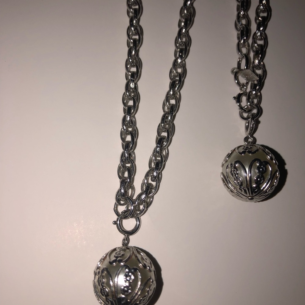 Silver Filigree Ball Pendant Necklace - Women Jewelry
